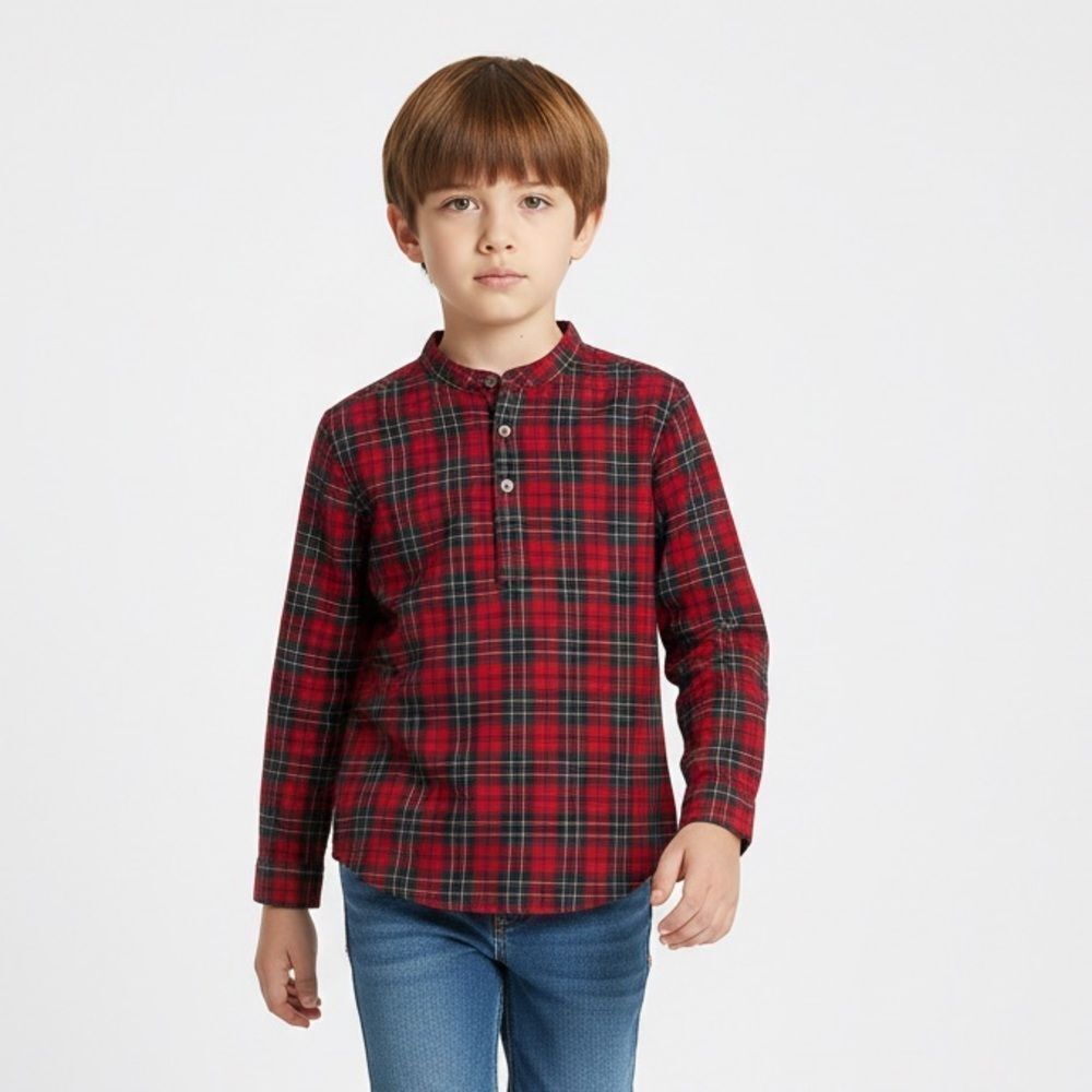 Edgehill collection Red tartan Plaid mandarin collar long sleeve shirt NWT